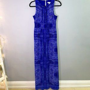 Royal blue and white patterned maxi dress. Size medium